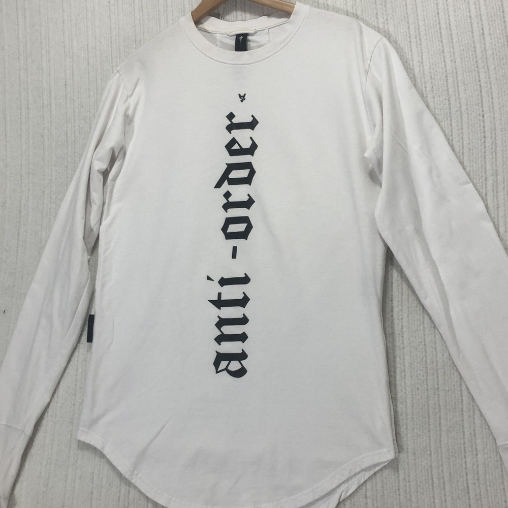 The Anti Order Long Sleeve T Shirt White‎ Gothic Text Thumb Hole Mens